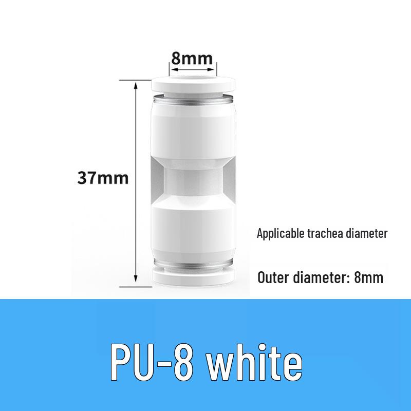 Pneumatic Quick Connect Tee, White Plastic, Straight Push-in, Sizes: 4-16mm