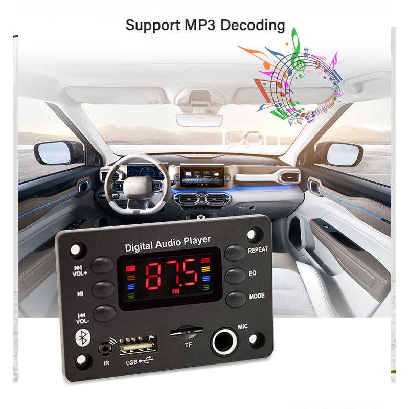 DC 5V 12V Audio Player Bluetooth 5.0 MP3 Decoder Board Hands-free Car Microphone USB TF FM Radio MP3 Music Player Speaker 4