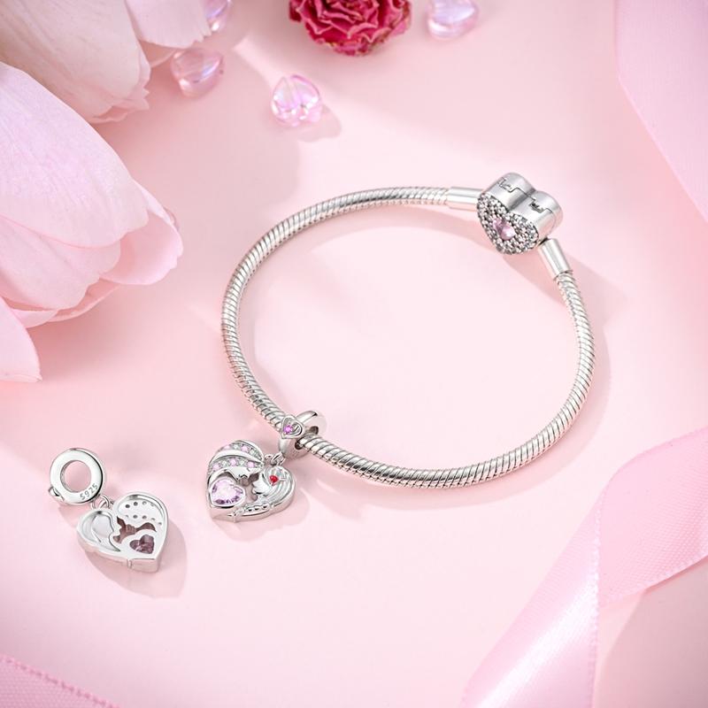 Mother'S Day Series Copper Mom Kiss Love Beads Infinity & Rose Heart Dangle Charm Fits Bracelet Diy Fine Jewelry