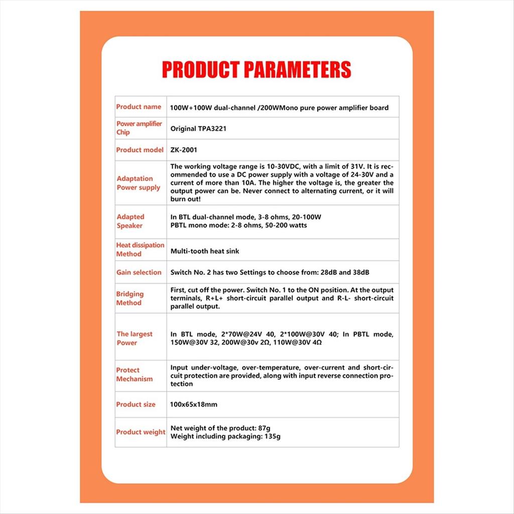 New -2001 TPA3221 100WX2 Dual Channel Pure Rear Stage Digital Amplifier Board 200W AMP Bridged Mono Subwoofer Speaker