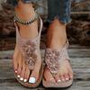 Wedge Heel Pinch Foot Flower Sandals Women's New Large Size Summer Herringbone Beach Sandals