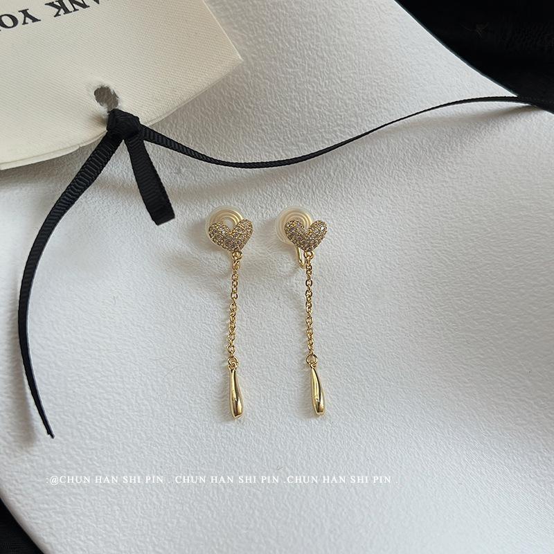 Love tassel mosquito coil plate earrings women's niche light luxury high-end earrings long earrings exquisite ear clips without ear piercings