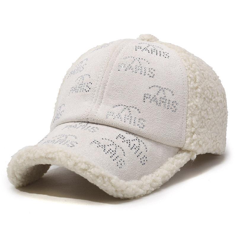 Wool Rhinestone Letters Baseball Cap for Men Women Winter Outdoor Warm Sports Cap