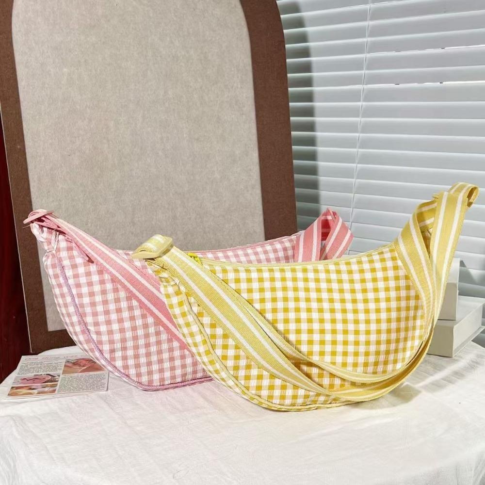 Versatile Nylon Crossbody Bag Adjustable Strap Dumpling Bag Fashion Plaid Shoulder Bag Gift