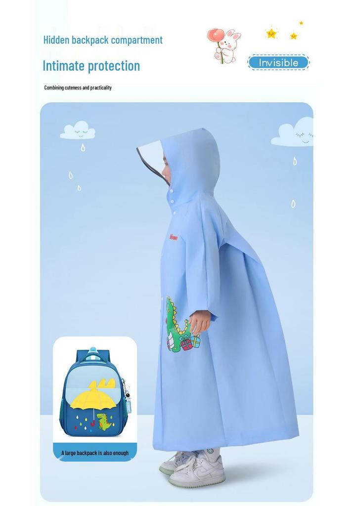 Kids' Stormproof Cartoon Raincoat with Backpack Slot for Outdoor and School Use