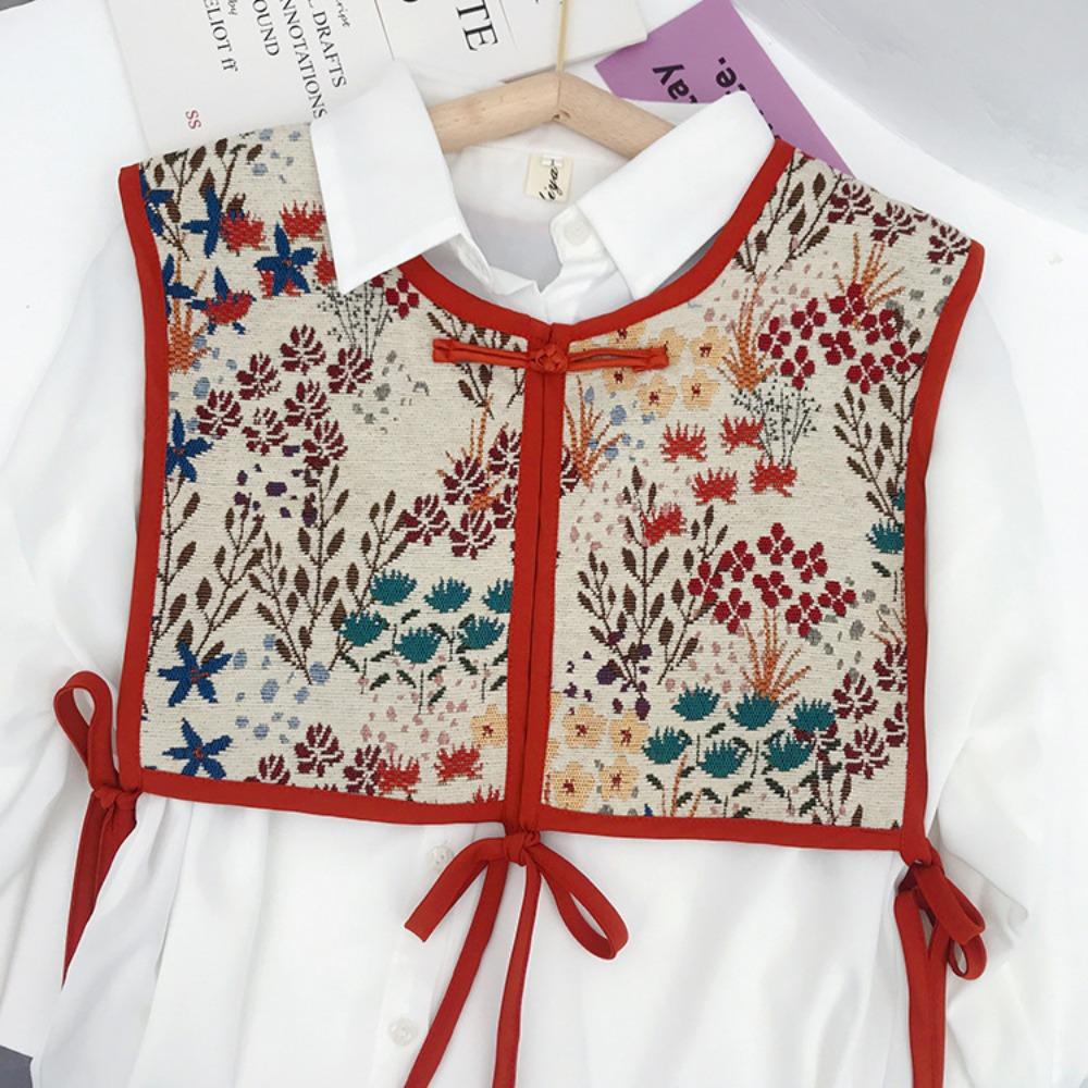 

Vintage Embroidered Shoulder Scarf Shawl Wrap Floral Laced Up Women Shawl Fake Collar Shirt Decorative