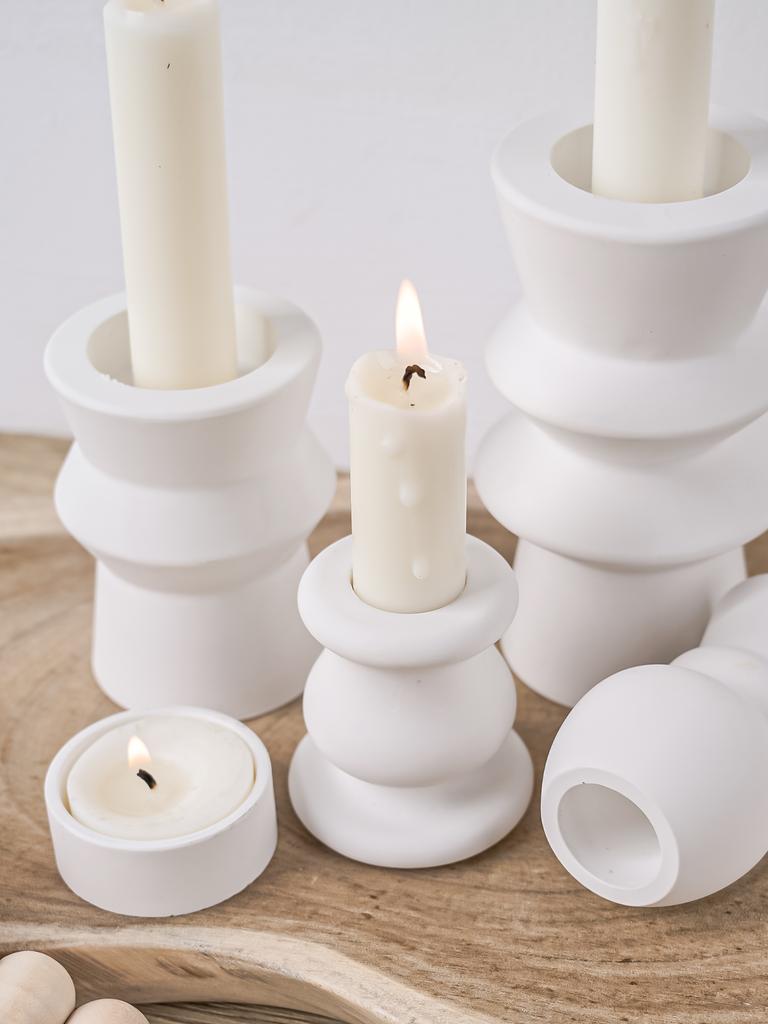 DIY Minimalist Geometry Candlestick Silicone Mold Concrete Round Candles Holder Casting Tealight Base Resin Molds Home Decor