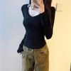 Slim-fit V-neck Long-sleeve Women's T-shirt for 2025 Autumn/Winter – Versatile Inner Layer Spicy Girl Top.
