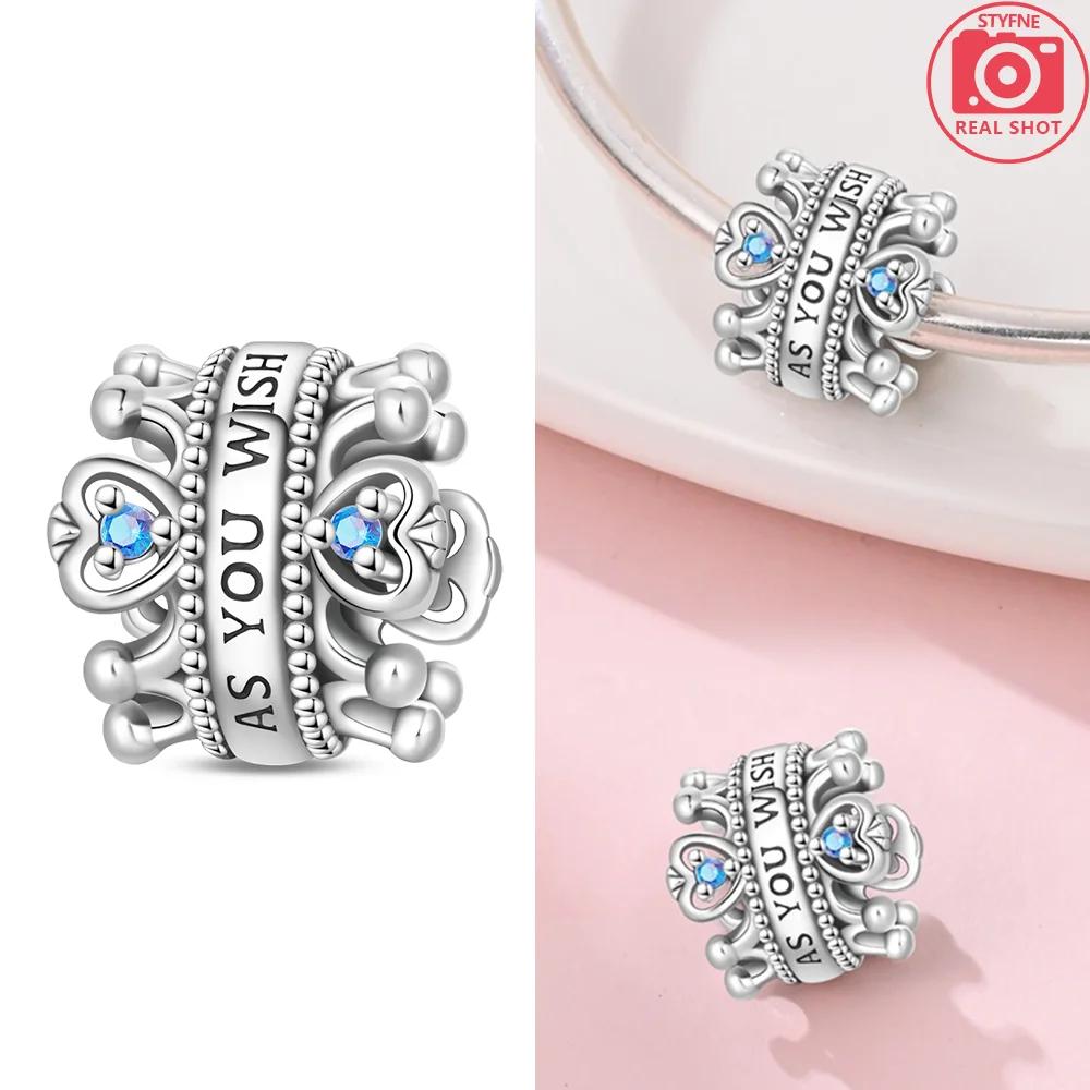 

Charms Copper Original Blue Zircon Crown Pendant Pink Heart Beads Fit Bracelet Jewelry Making Women Diy Gift Accessory