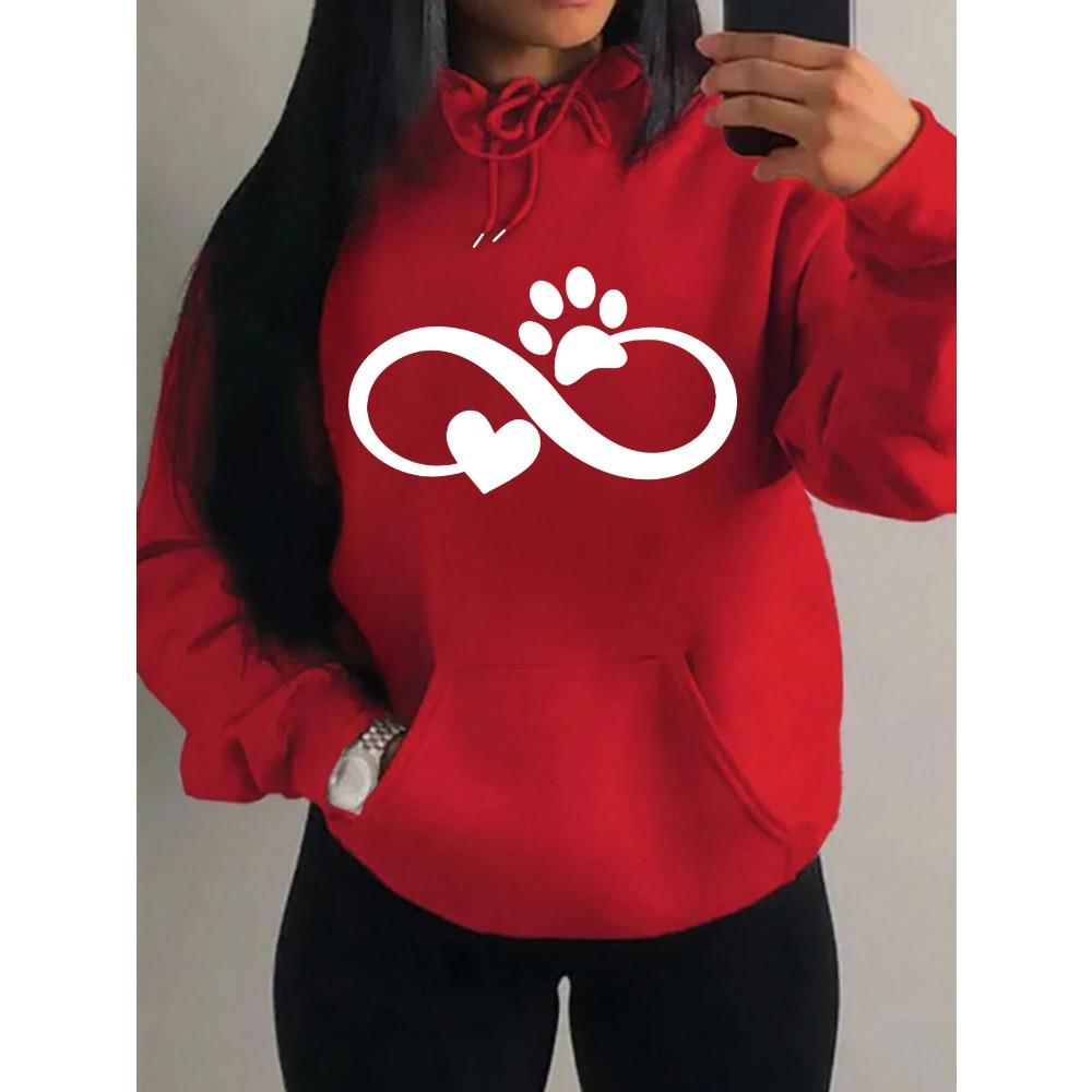 Creative Cat Palm And Love Creative Design Heart Pattern Hoodies Women Fashion Casual Hoody Streetwear Loose