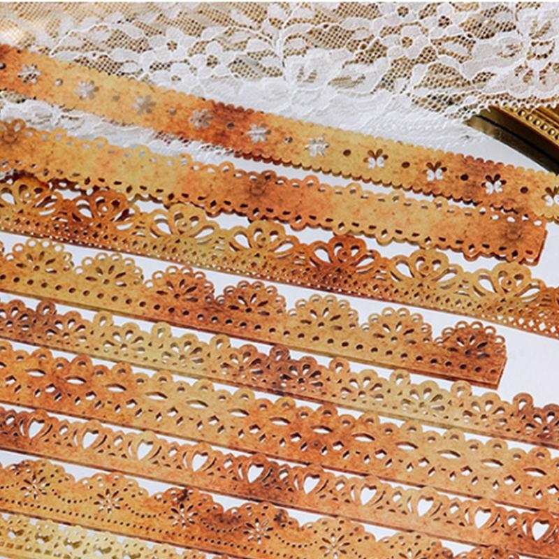10-sheet Junk Journal Vintage Yellowed Coffee Dyed Hollow Lace Material Paper DIY Scrapbooking Collage Diary Album Decor