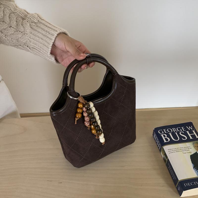 Rhombus hand bag women's 2025 new autumn and winter popular high-end suede shoulder bag crossbody bucket bag