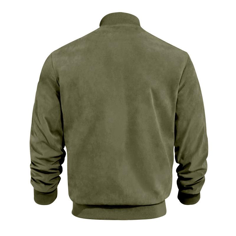 European and American Men's Suede Zipper Stand Collar Jacket for Spring and Autumn