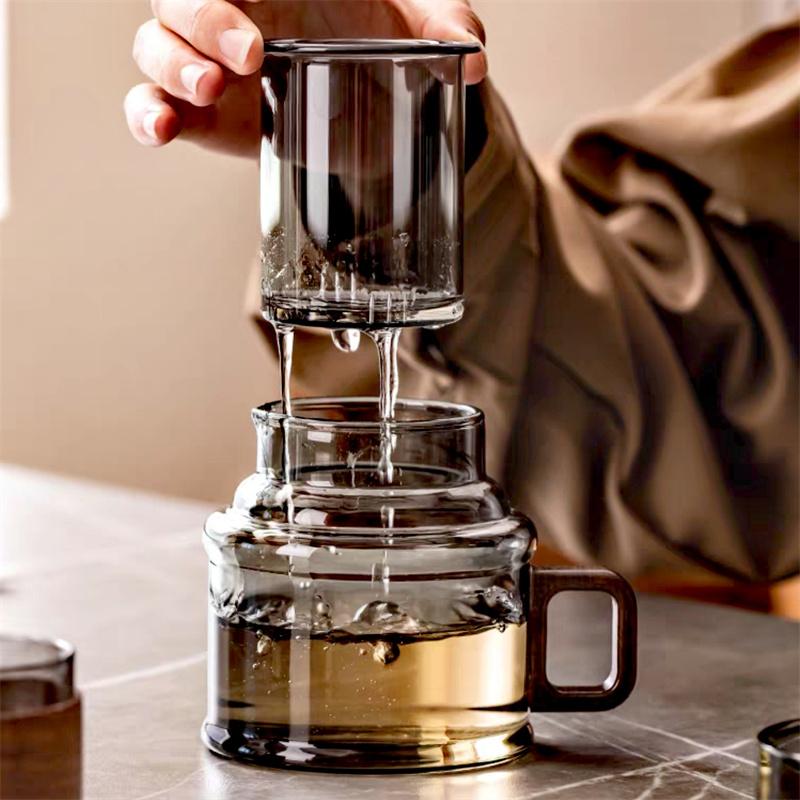 400ml Wooden Handle Glass Tea Mug with Strainer Heatproof Borosilicate Glass Teacup with Lid One Cup Tea Maker for Blooming Tea