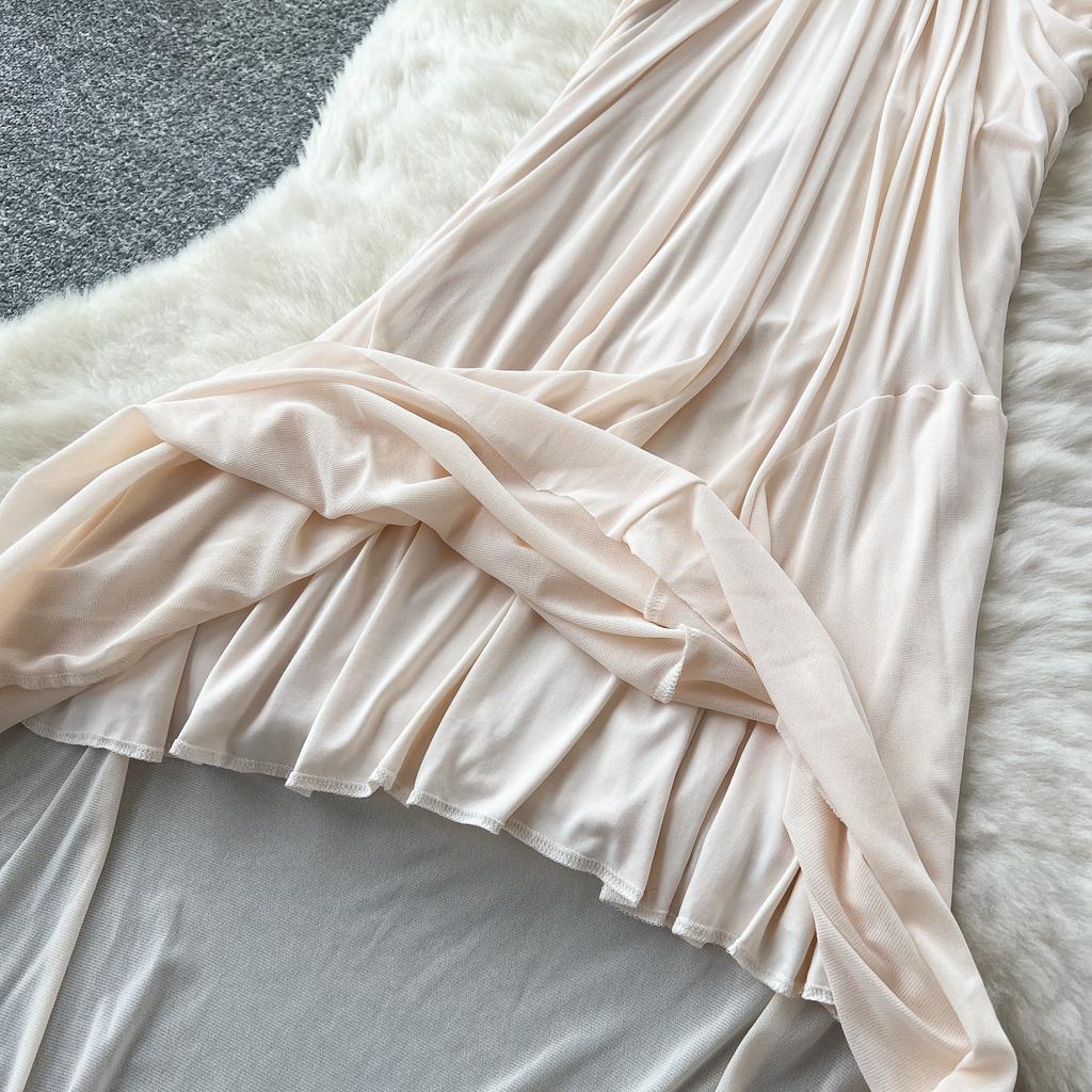 Summer Women Sexy Halter Open Back Luxury Beading Metal Fold Lace Evening Party Slim Long Maxi Dresses