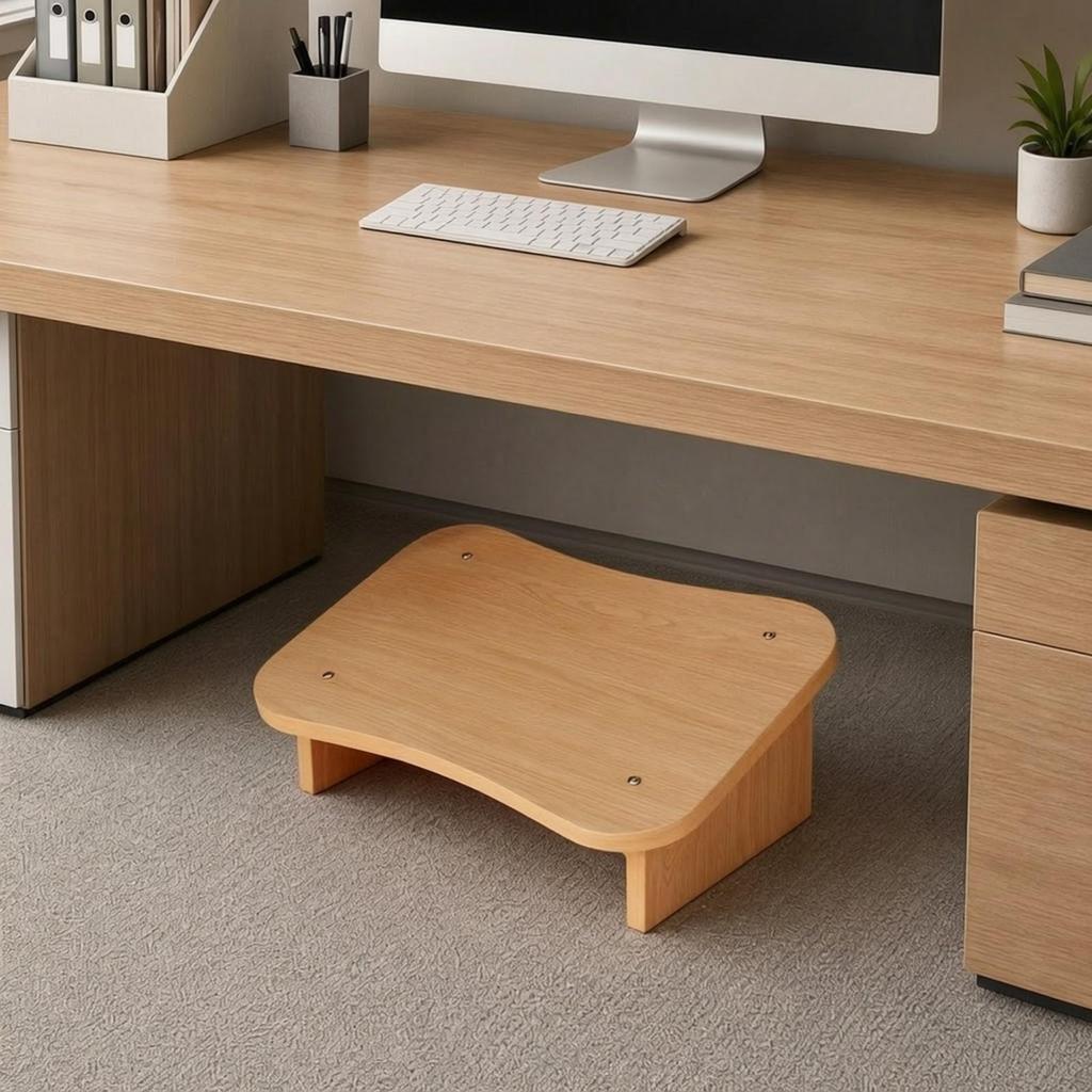 Wooden Footrest Stool Ergonomic with Slanted Support Legs Modern Under Desk Foot Rest for