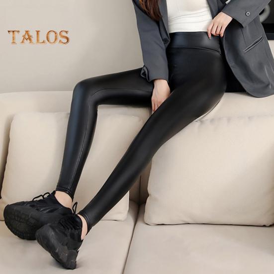Women Leggings High Waist Slim Fit Hip Lift Faux Leather Bottoming Pants Velvet Lining Thickened Warm Windproof Casual Yoga Pants