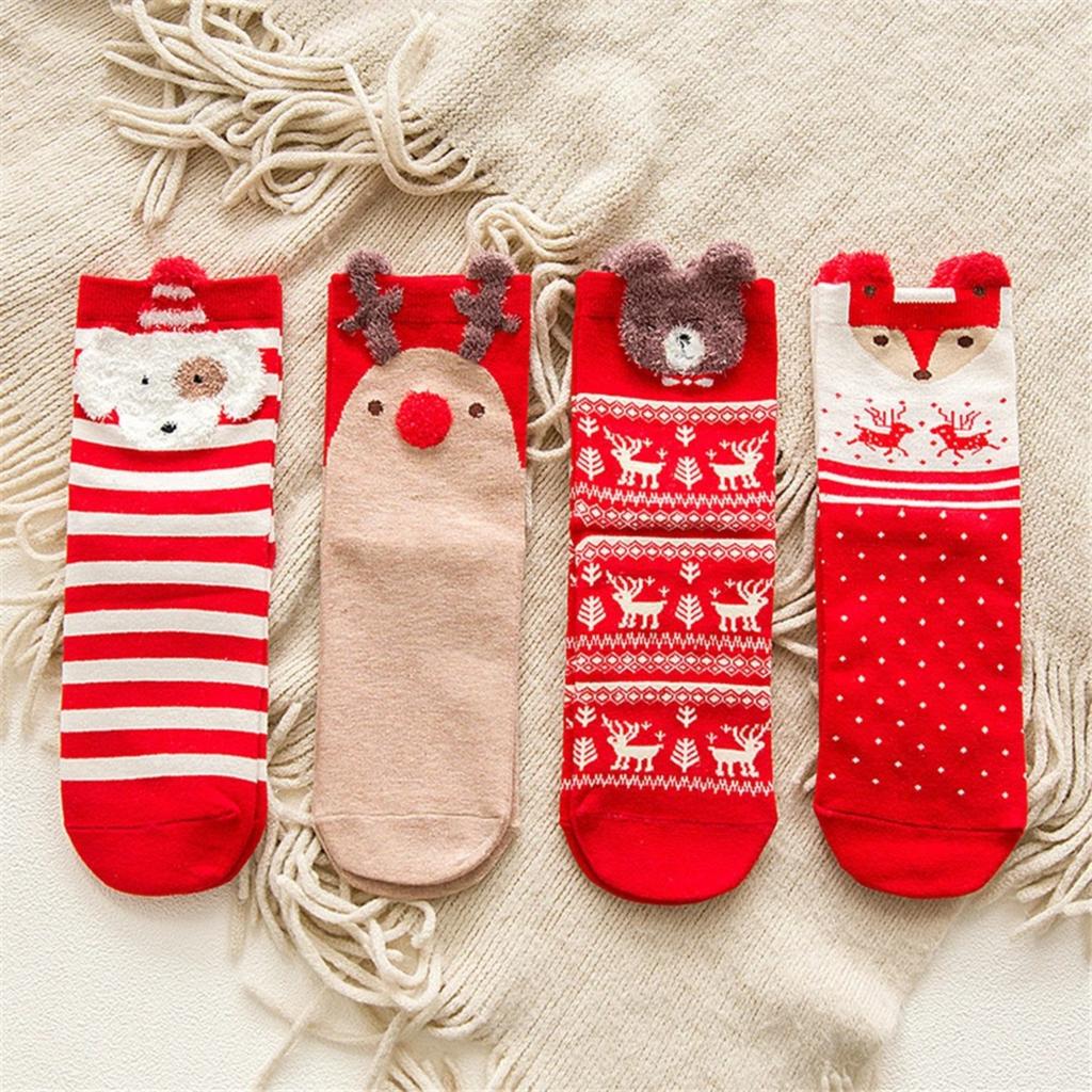 4-12pairs of Christmas stockingswith SantaClaus reindeerbearpattern stripes,Christmas gift socks suitable for both menandwomen.