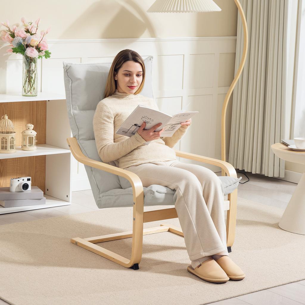 Living room armchair modern leisure armchair bedroom armchair with curved armrests, cushions, 67 x 83 x 105 cm, cream
