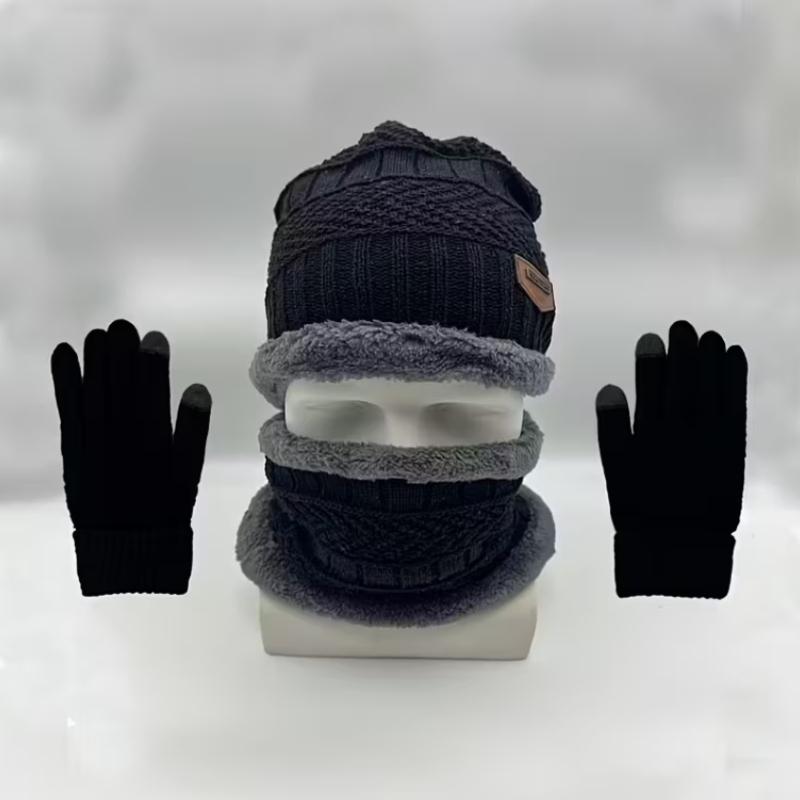 Men'S Winter Hat & Scarf Set,Cozy Knit Beanie with Fleece Lining, Warm Gloves, and Matching Scarf,Winter Accessories