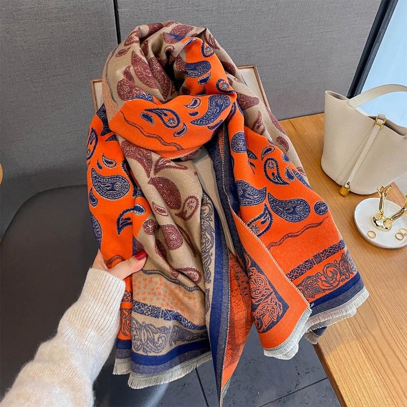 Autumn new women's fashion scarf retro splicing contrasting color cashew nut flower jacquard scarf to keep warm and cold
