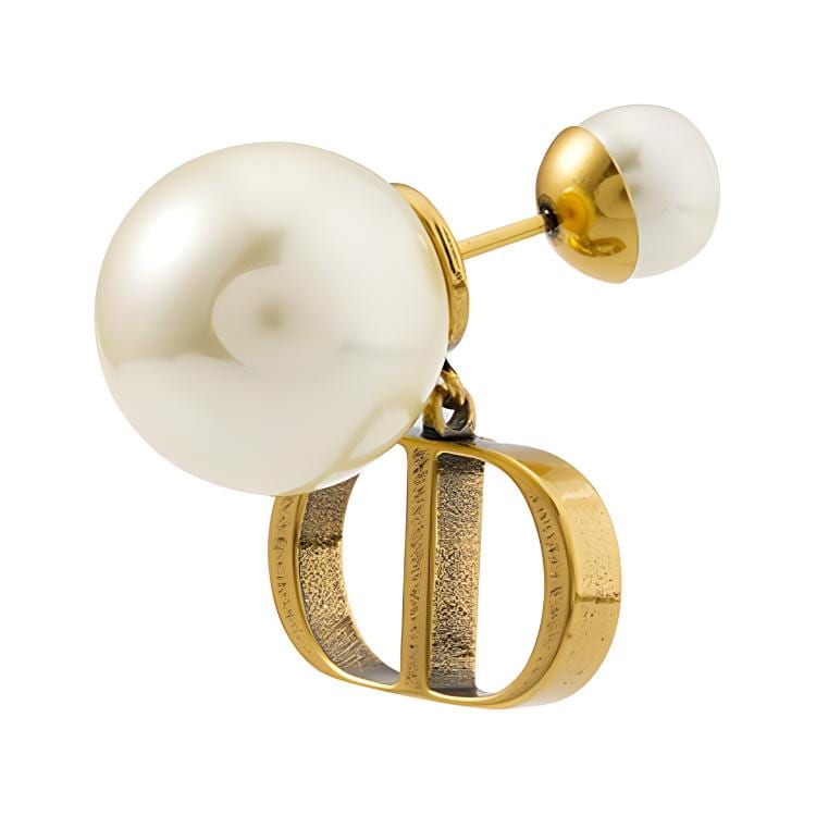 Dior White Resin Earrings Women's Gold E1293TRIRS-D908