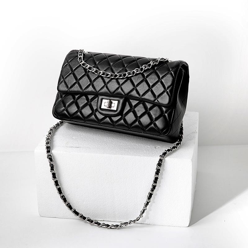 Goat leather bag chain square fat man small fragrant style fashion diamond bag single shoulder messenger women's bag genuine leather small square bag