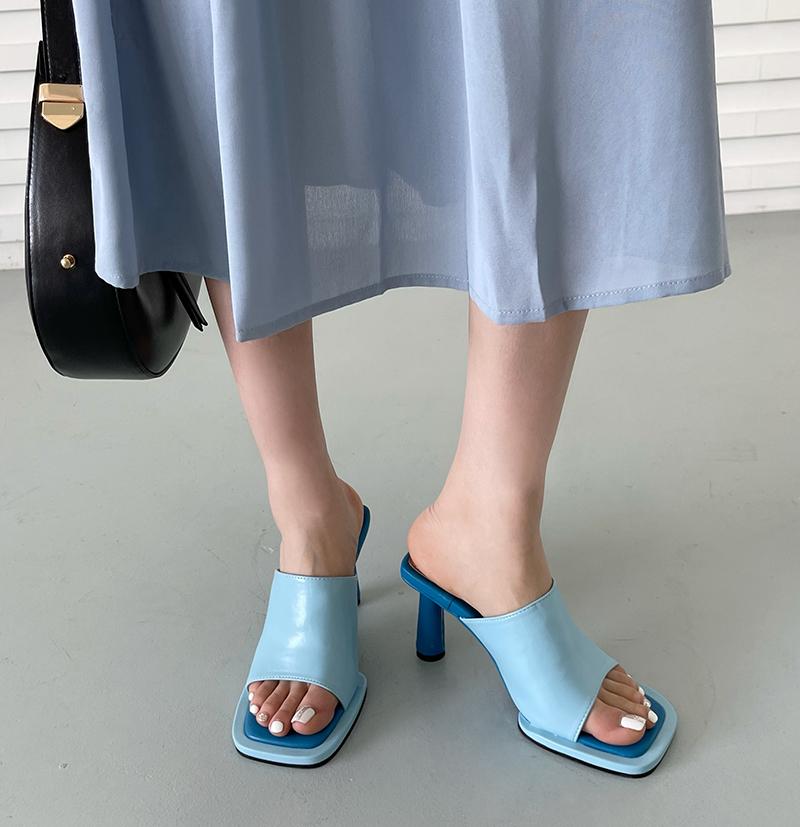fashion Open Toe Women Slippers Casual Slides Mules Shoes Round High Heels Pumps Black White Blue Summer Outdoor Slippers Mules Slides