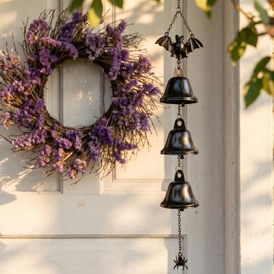 Hanging Ornament Bat Wind Chime Metal Bells Bat Spider Pendant Halloween Wind Chime  Outdoor