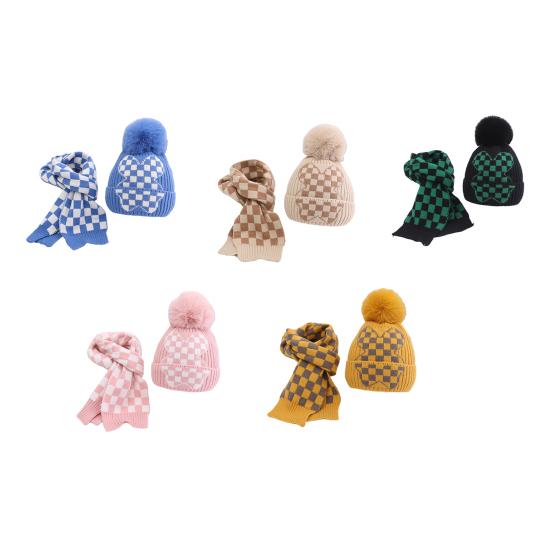 2Pcs/Set Children Hat Scarf Set Plush Ball Decor Thickened Velvet Lining Windproof Kids Winter Hat Scarf Set