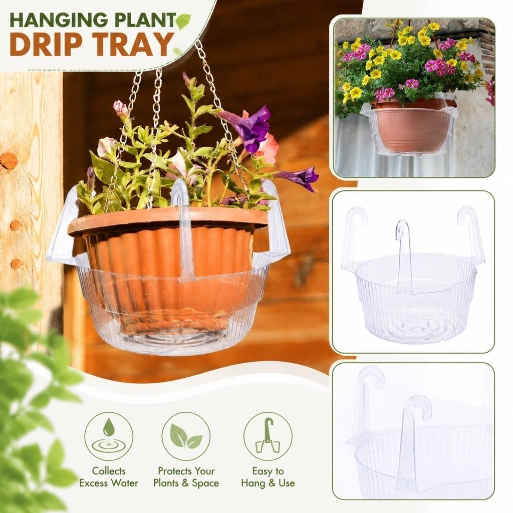 Transparent Round Plastic Plant Pot Saucer Hanging Basket Drip Tray Garden Plant Holder 6 Inch Diameter Suitable for Indoor Outdoor Use