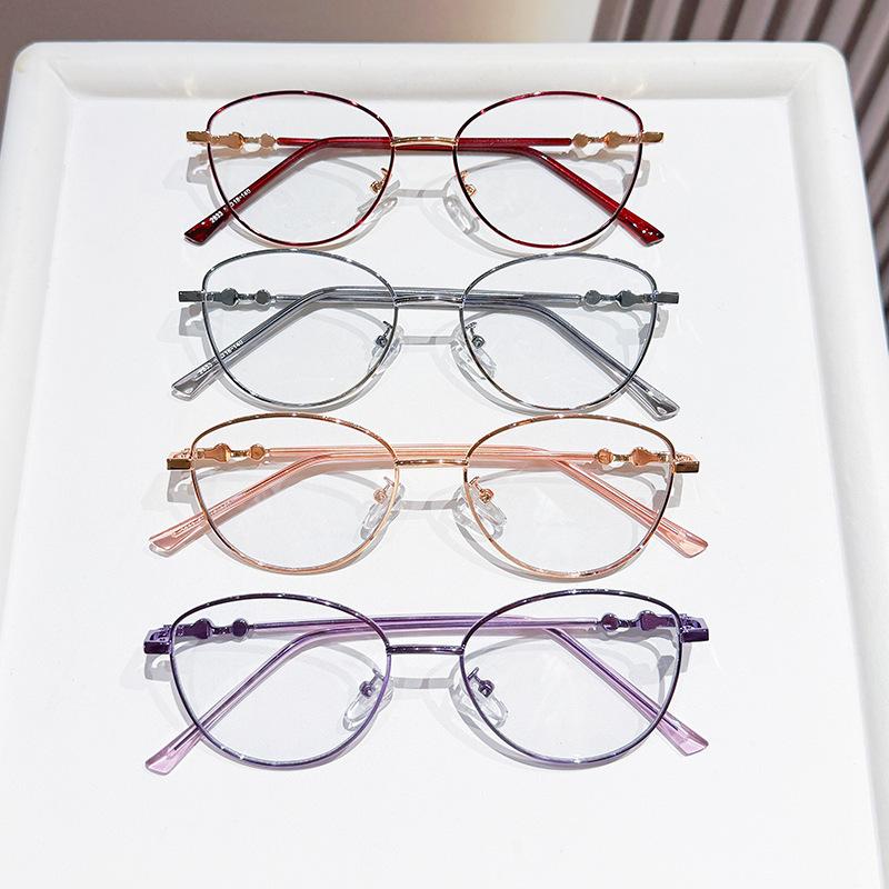 Elegant Ladies Oval Presbyopia Eyeglasses Metal Frame Pearl Hinge Design Anti Blue Light Reading Glasses Lightweight 0 To +4.0