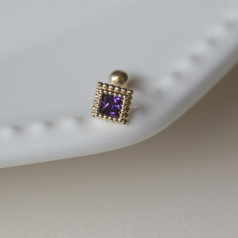 S925 Sterling Silver Plated 18K Gold Earrings for Women Purple Zircon Geometric Simple Temperament Screw Ear Bone Nail
