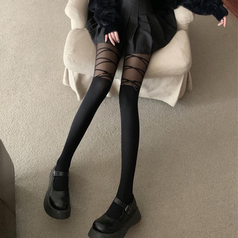 Bow Strap Stockings Sweet Beautiful Woman Jk Ballet Thin Sexy Black Pantyhose Pure Desire Milk White Stitching
