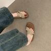 Two-way Linen One-word with Sleeve-toe Sandals Women's Summer Vacation Style Leisure Beach Roman Shoes Outside Slippers