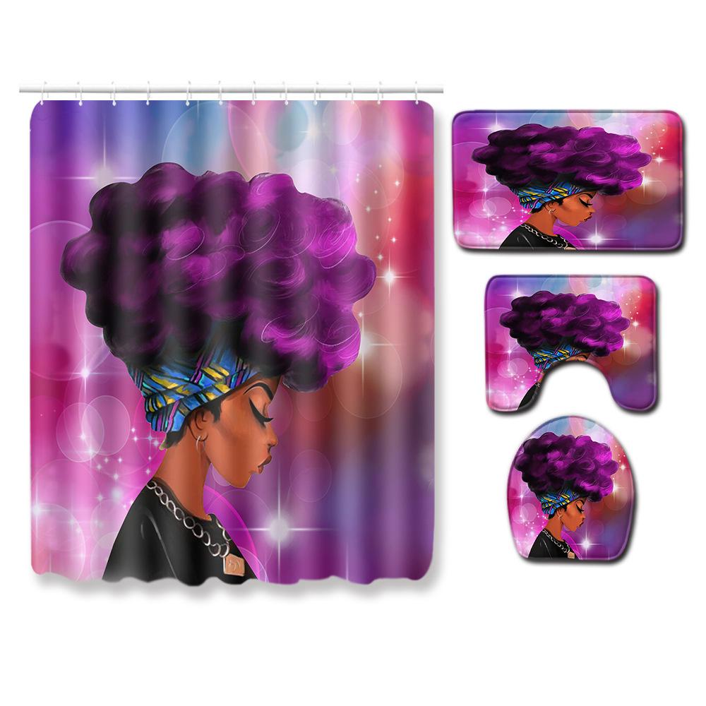 African American Women'S Bathroom Non-Slip Floor Mat, Shower Curtain Combination Carpet, European And American Style Explosion Woman