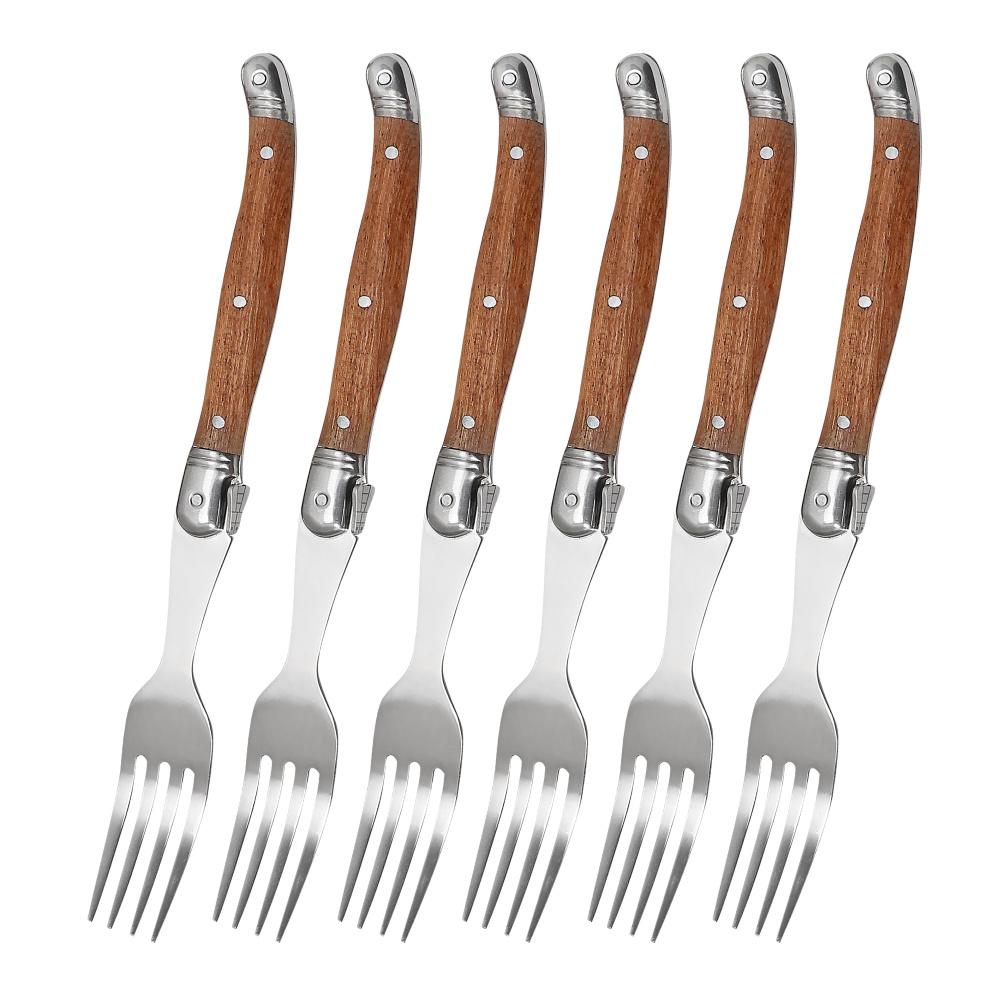 Jaswehome 4/6ks Sada západních příborů Nerezové příbory Rukojeť z růžového dřeva Večeřový nůž Vidlička Lžíce Stříbrné Nádobí
