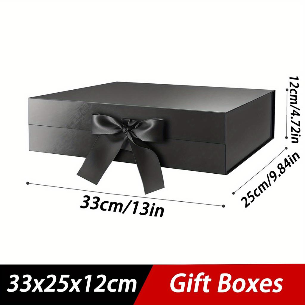 1pc Black Magnetic Gift Box with Lid, 33x25x12cm Large Gift Boxes for Bridesmaid Groomsman Proposal Boxes, Rectangle Present Box for Wedding, Birthday