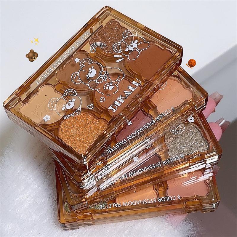 Dikalu Bear Swan Ballet Six Eyeshadow Palette Matte Fine Glitter Pearlescent Smoky Grey Red Black Eyeshadow Burgundy