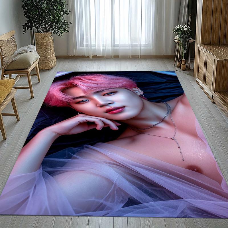 Jimin Kpop B-BTS Star Wohnzimmer Rutschfester Teppich Weicher Teppich für Schlafzimmer Kinderzimmer Spielzimmer Sofa, Heimdekoration Fußmatte Geschenk