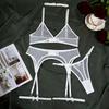 Sexy Polka Dot Lingerie Set 5Pcs Mesh Transparent Bras Thongs With Bow Leg Ring Erotic Intimate Wear