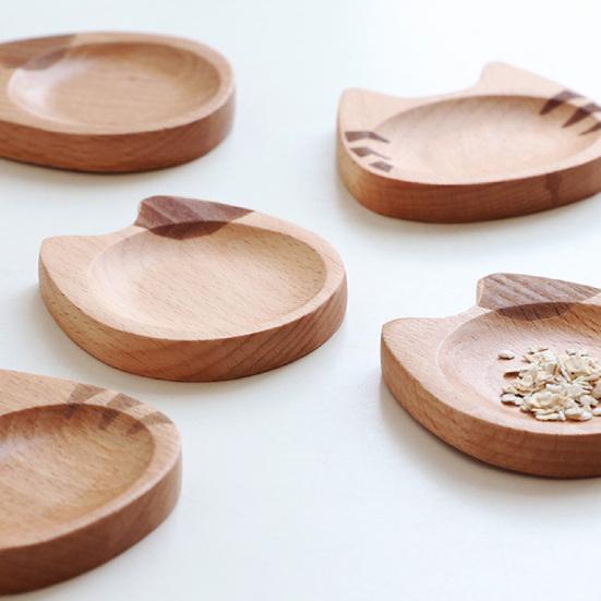 Exquisite Sauce Dish Comfortable Touch Wooden Cartoon Cat Shaped Dipping Bowl for Desktop
