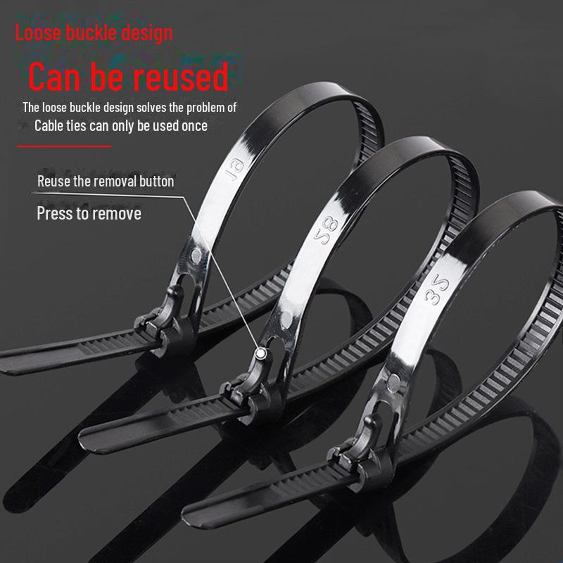 Reusable Nylon Cable Tie with Releasable Buckle - Black & White