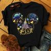 T-shirt ample mignon Disney à manches courtes pour femme avec tête de Mickey Mouse imprimée Mode Motif Haut en Coton