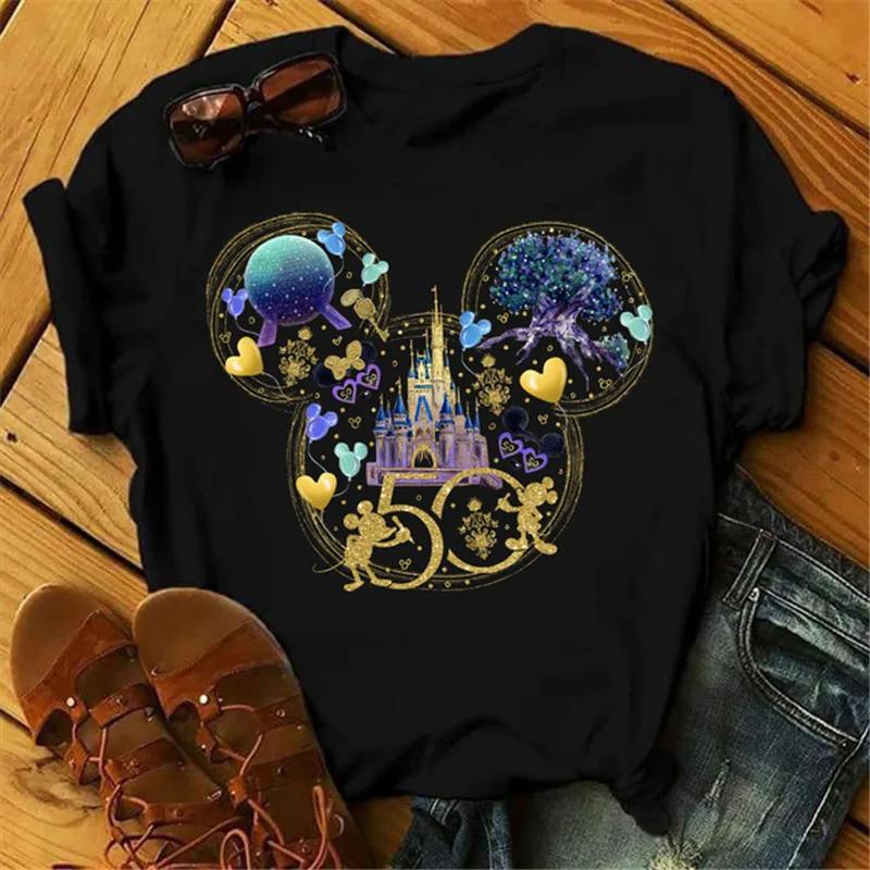 T-shirt ample mignon Disney à manches courtes pour femme avec tête de Mickey Mouse imprimée Mode Motif Haut en Coton