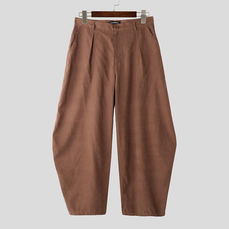 

INCERUN Мужские брюки с высокой талией, на молнии и пуговицах, свободные, повседневные, мешковатые, длинные S