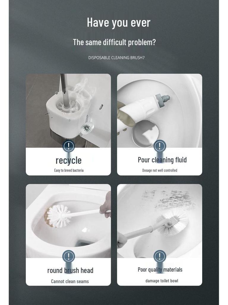 Wall-Mounted Disposable Toilet Cleaning Brush with Replaceable Head