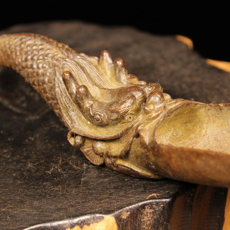 Vintage Tea Scoop Carving A Dragon Head Shape Purple Copper Tea Spoon of Tea Ceremony Tea Accessories High End Tea Set