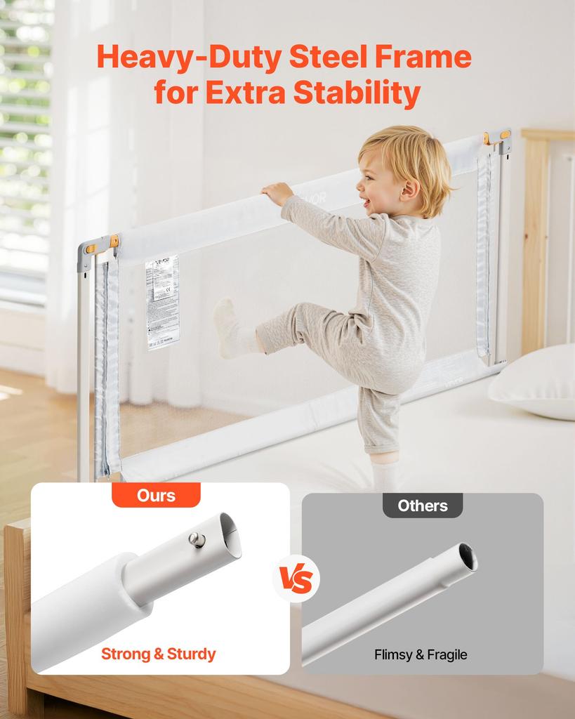 VEVOR Toddler Bed Rail, Kids Beds Guard Rail with Reinforced Iron Pipe and Oxford Cloth, Adjustable Height Bed Side Railing