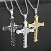 Titanium Stainless Steel Cross Necklace with Rhinestones - Men's Bold Fashion Accessory